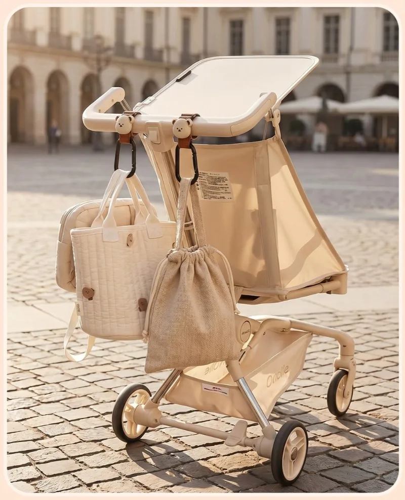 Baby-Kinderwagen-Haken Niedliche Cartoon-Bären Fahrrad-Kinderwagen-Organizer-Haken PU-Leder-Haken zum Aufhängen von Baby-Kinderwagen-Zubehör – Detail 10