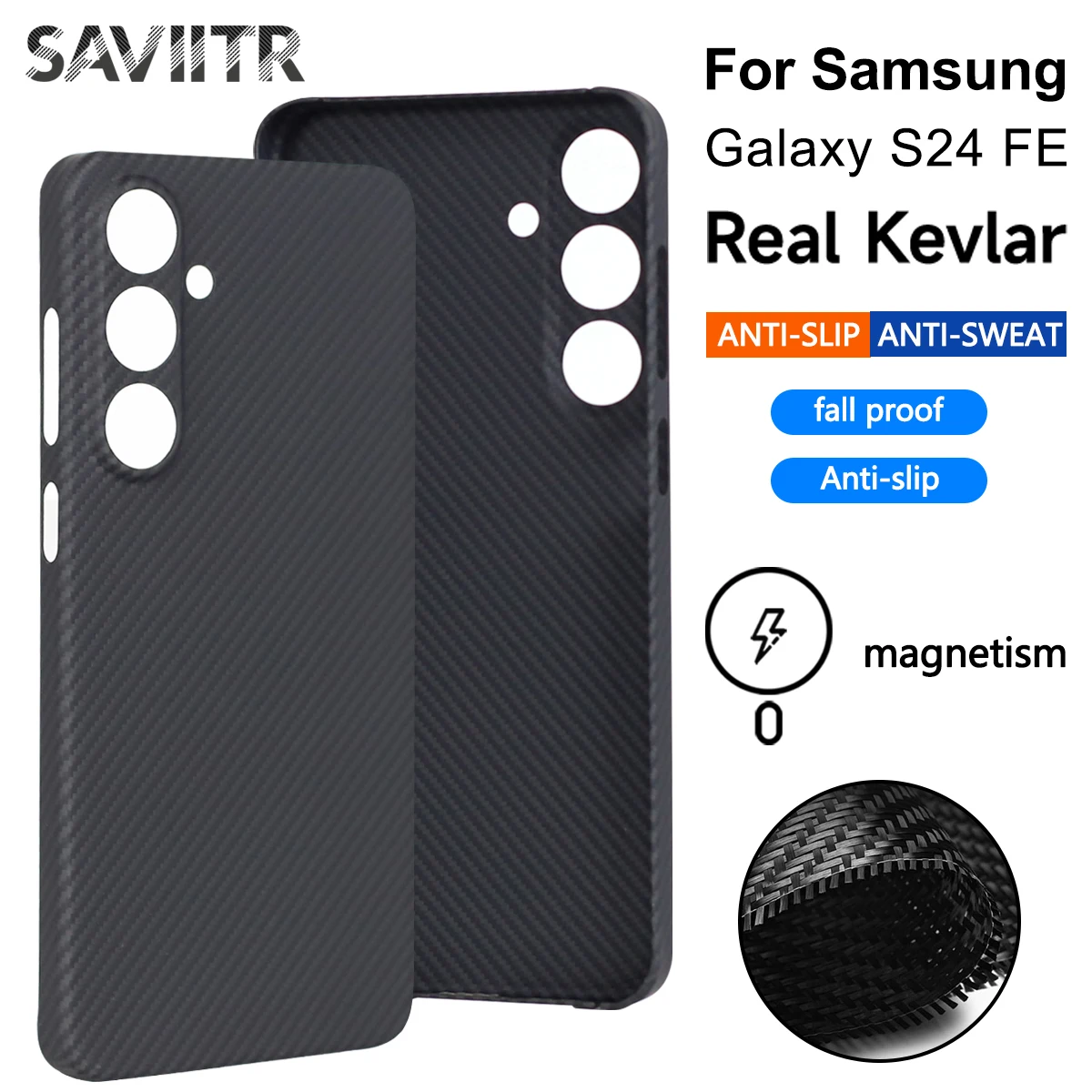 

Чехол MagSafe для Samsung Galaxy S24/S24 FE/S24 Plus/S24Ultra из натуральной углеродной ткани, арамидный чехол, ультратонкий магнитный чехол