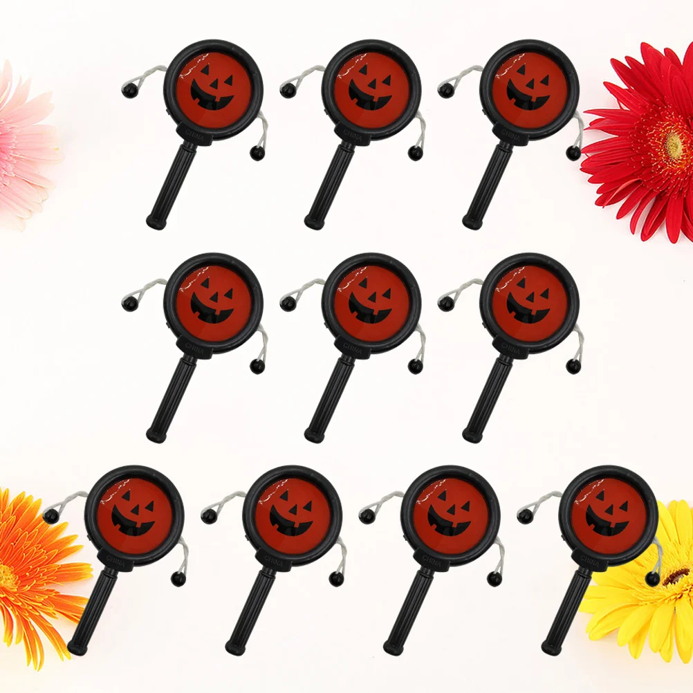 10 stuks Pompoen Ontwerp Halloween Rammelaar Drum Baby Baby Muziekinstrumenten Educatief Schudden Drum Lichtgewicht Draagbaar Helder