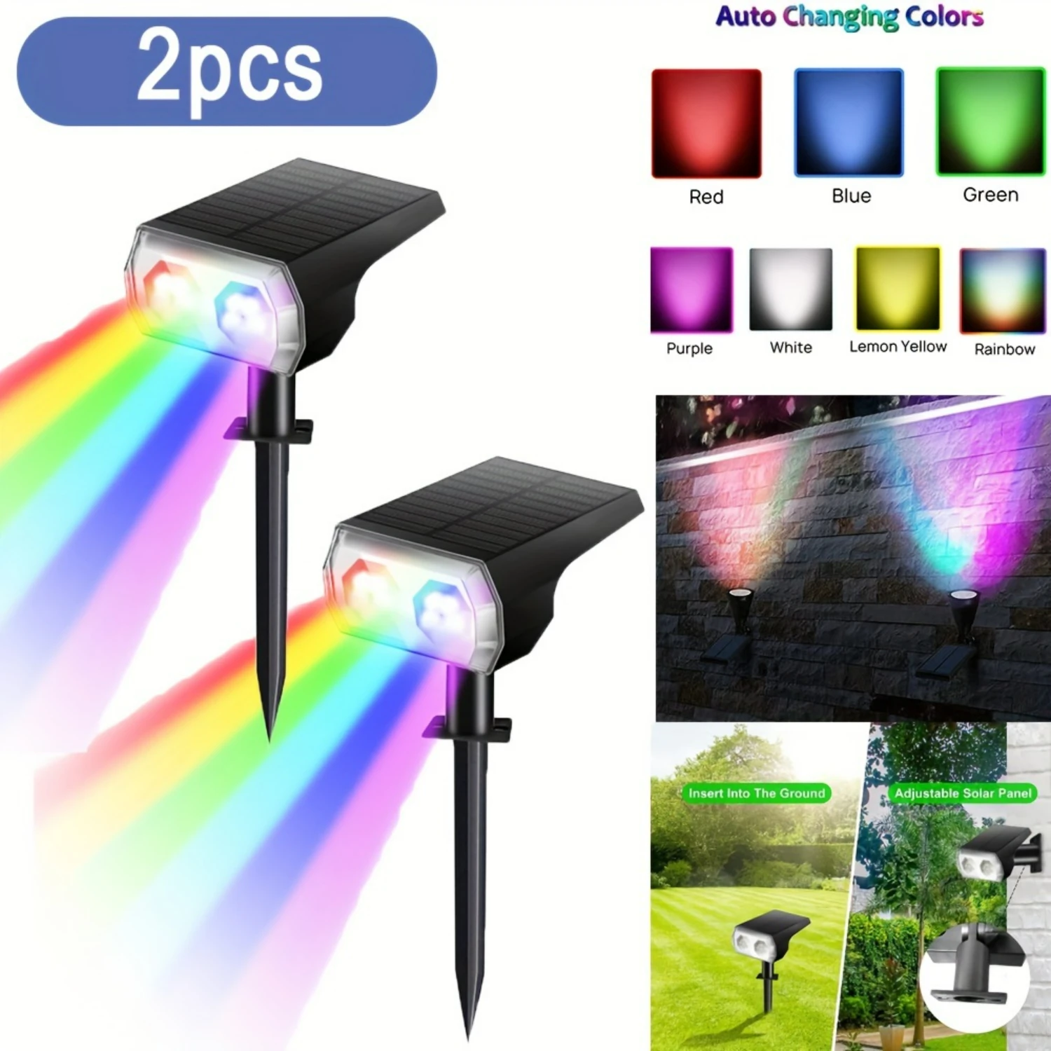 

Bright and Waterproof 2pcs Solar Spot Lights for Outdoor Use, Dusk to Dawn with 10 LED, Perfect for Decorating Outside Yards, P