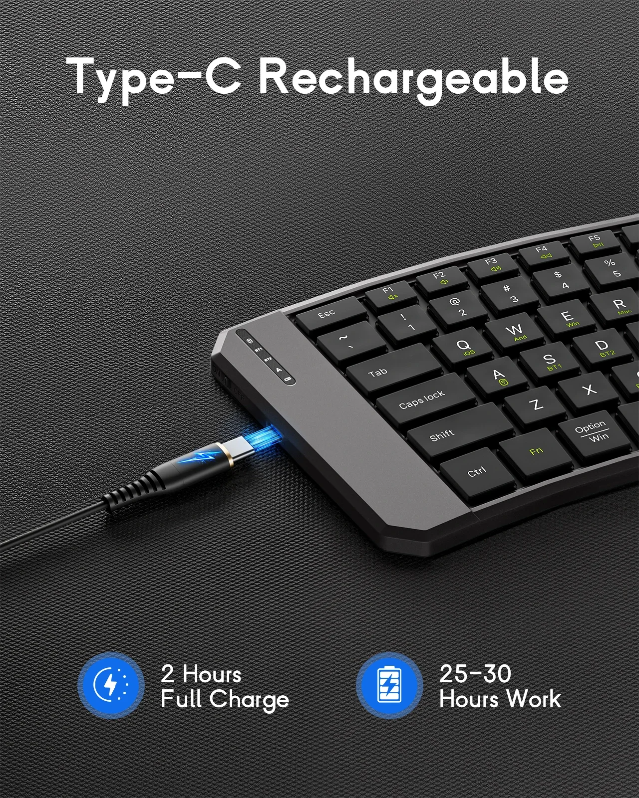 Foldable Bluetooth Keyboard,Ergonomic Keyboard with Bluetooth Connection 2.4G Wireless Connection for iOS/Android/Windows