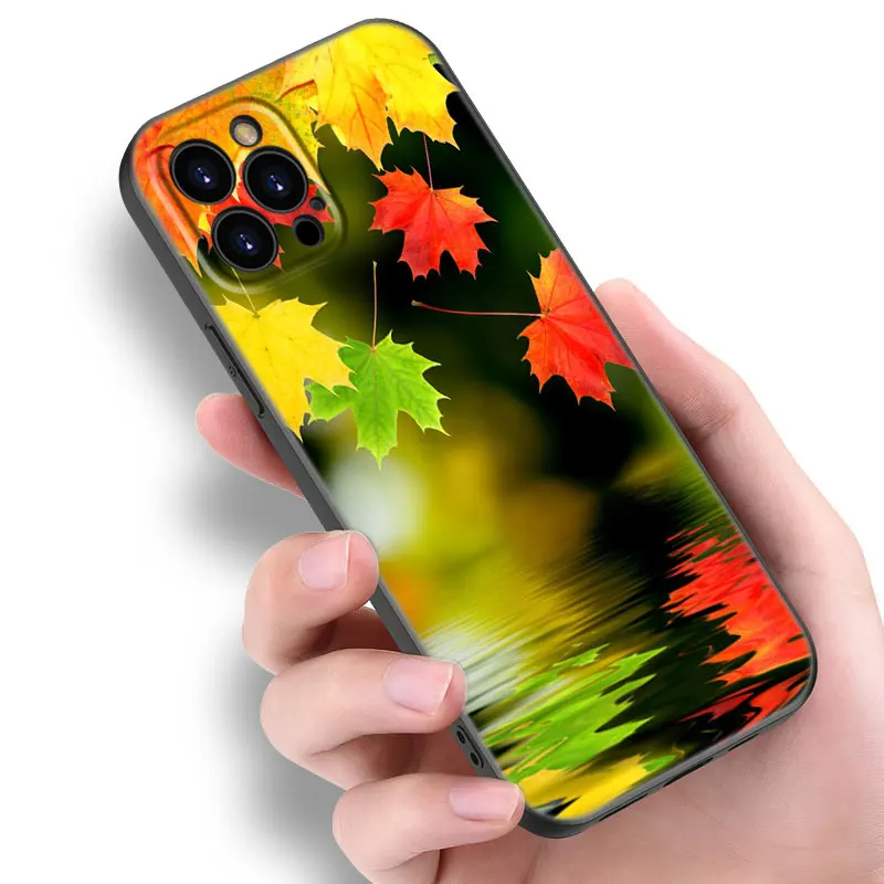 Autumn Leaves Fall Phone Case For Apple iPhone 12 13 Mini 11 14 Pro XS Max 6S 6 7 8 Plus 5S X XR SE 2020 2022 Soft Black Cover