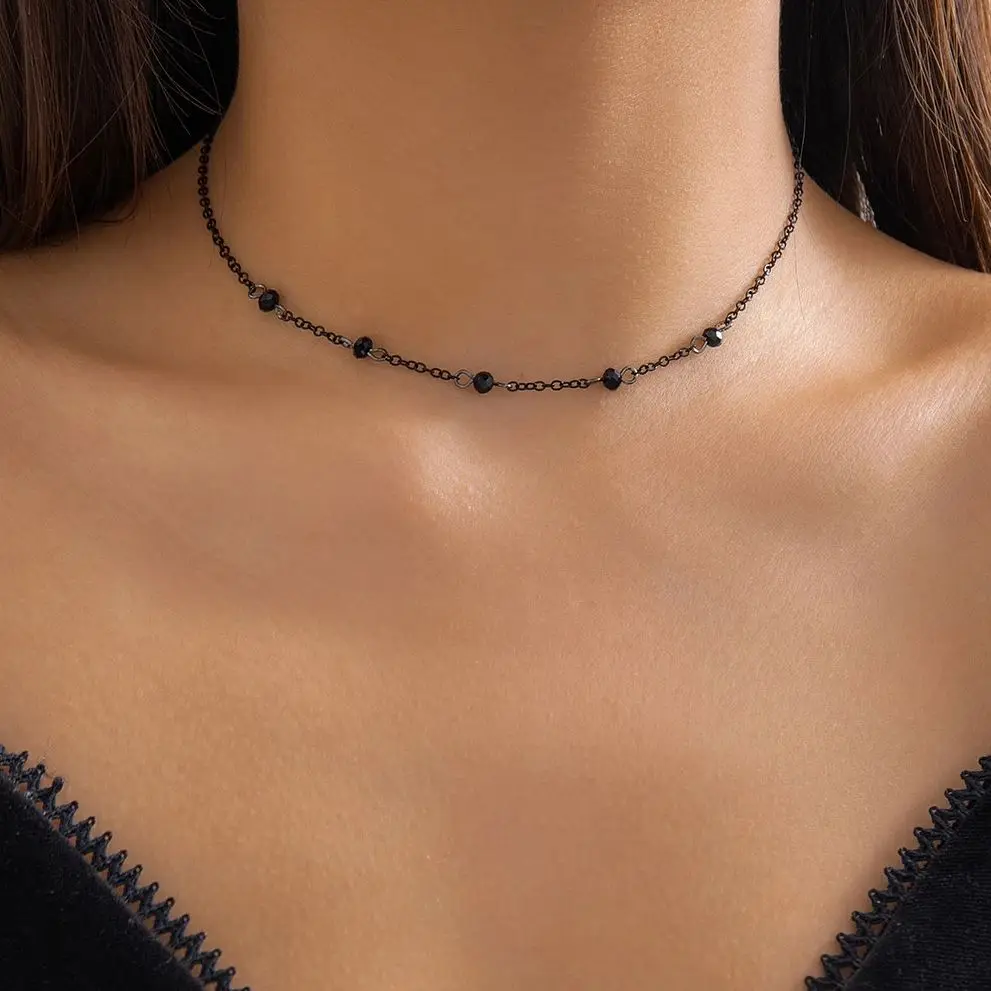 Salircon Gothic Black Spray Painted Metal Chain Short Necklace Women's Korean Fine Chain Choker Necklace Trend Neck Jewelry