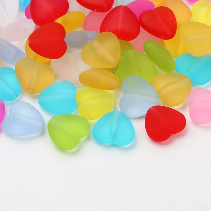 30pcs 9Color Multicolor Matte Heart Shape Acrylic Loose Beads For Jewelry Making Diy Bracelet Necklace Beaded Accessories13x14mm