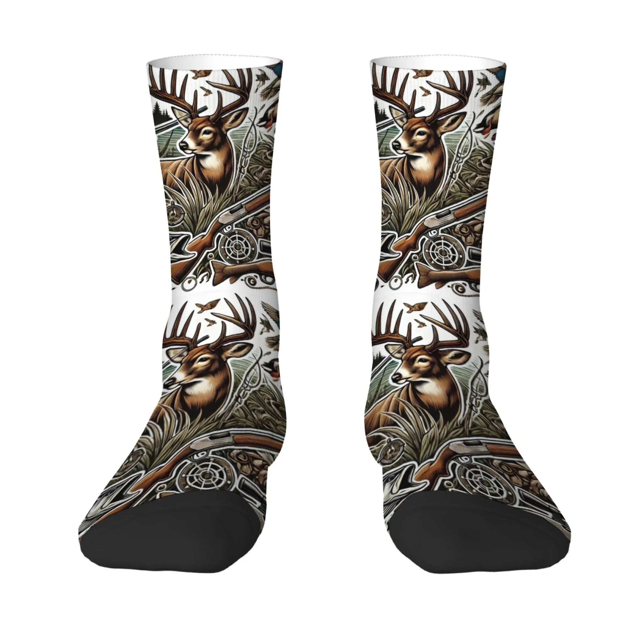 Mountain Hunter Deer Camouflage Print Socks for Men Full-Body Deer & Mountain Design Durable Outdoor Hiking & Casual Wear