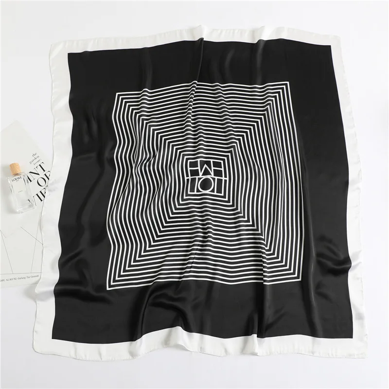 New Fashion Striped Silk Square Scarf 90*90cm Women Neck Hair Tie Band Bag Warp Soft Neckerchief Hijab Headscarf Foulard