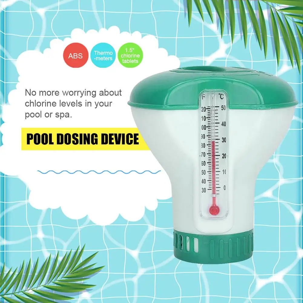 Flotador de cloro para piscina con termómetro, dispensador versátil de tabletas de cloro, flotador de mantenimiento para piscina, Spa, jacuzzi