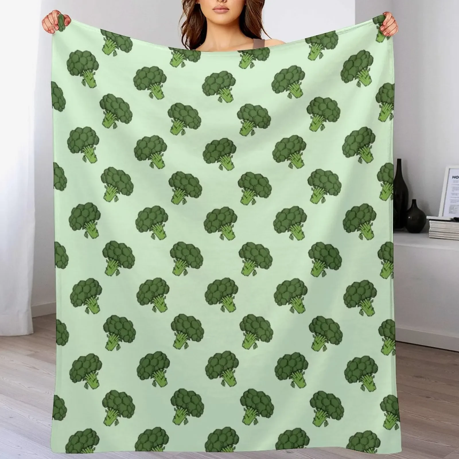 Broccoli Bunch Head Pattern Throw Blanket Compact Warm Blanket for Car Road Trip