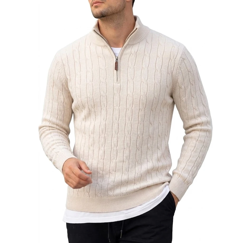 Men's Long Sleeve Half Zip Polo Sweater Knit Pullover Casual Sporty Athletic Winter Warm Jumper Outerwear Autumn Cardigan Men view 3