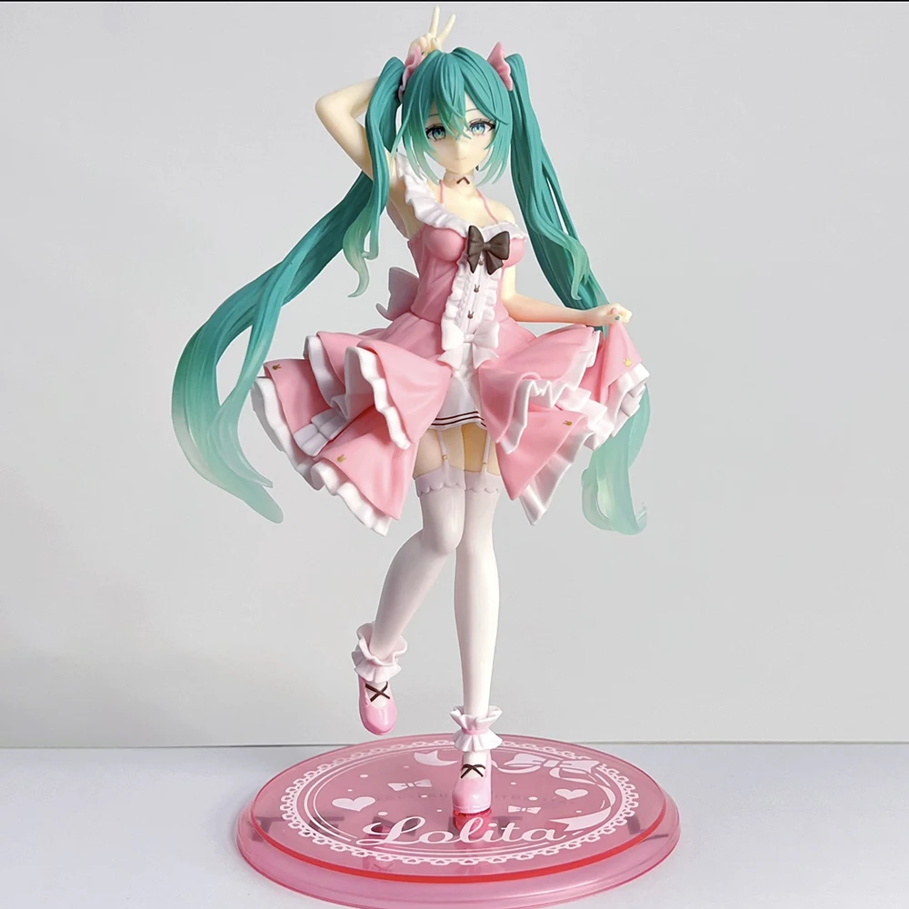 In Stock Taito Hatsune Miku Fashion Figure Lolita Limited Edition Pink ﻿kawaii Doll Original Anime Model Collectible Toys 18Cm