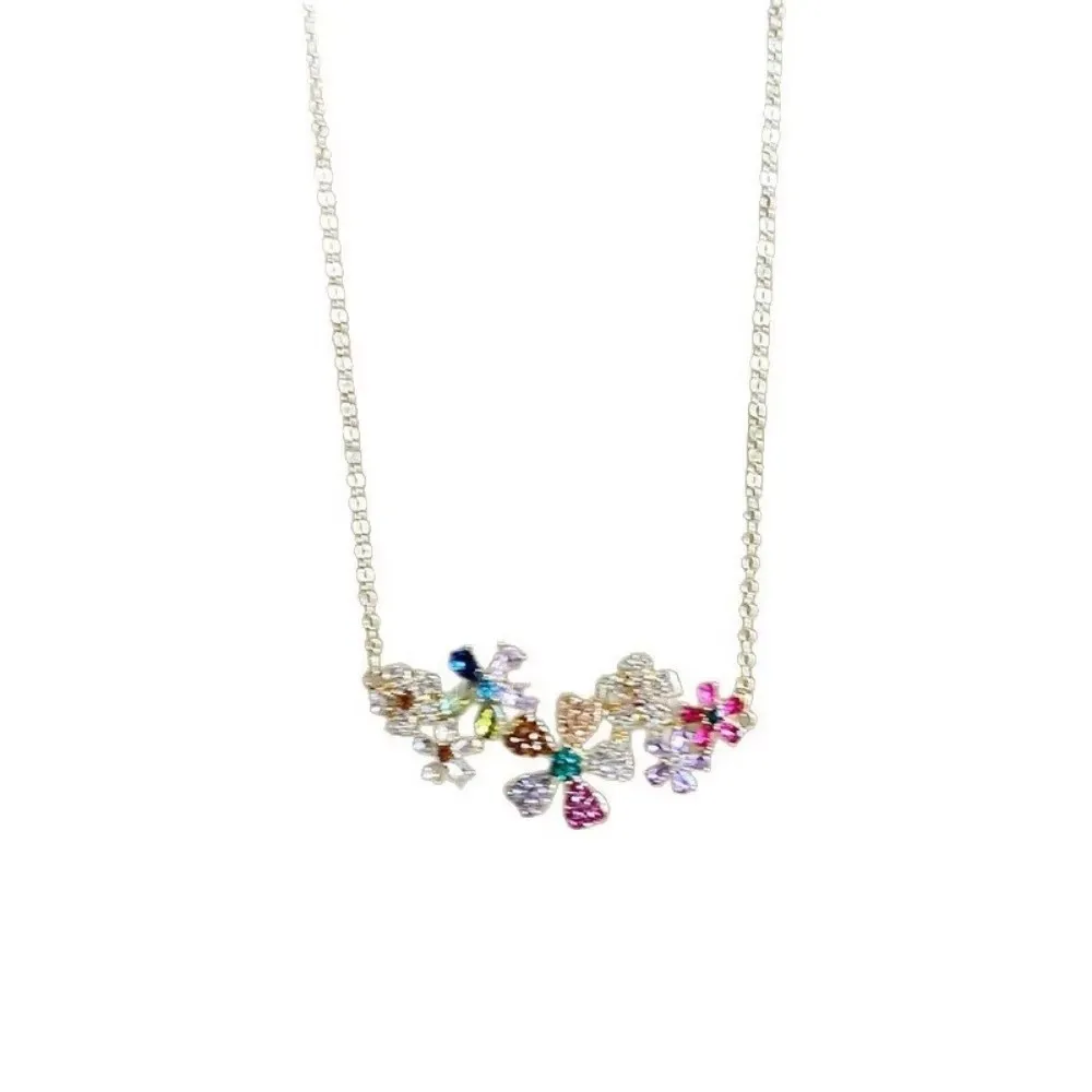Colored Zircon Zircon Flower Necklace Geometry Design Shiny Appearance Clavicle Chain Full Diamond Luxury Jewelry Gift