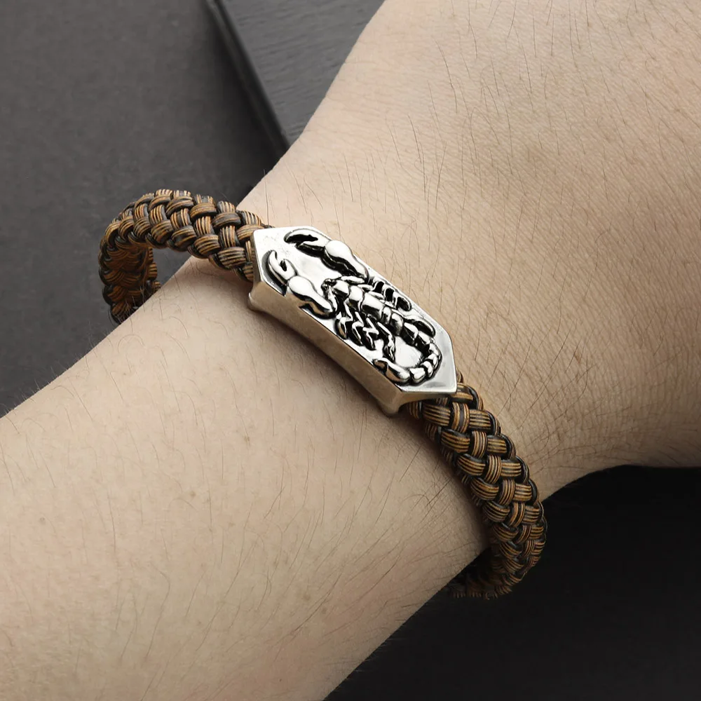 Vintage Scorpion Bracelet Trendy Men Jewelry PU Leather Charm Wristband Pulsera Hombre Punk Bracelets & Bangles S414