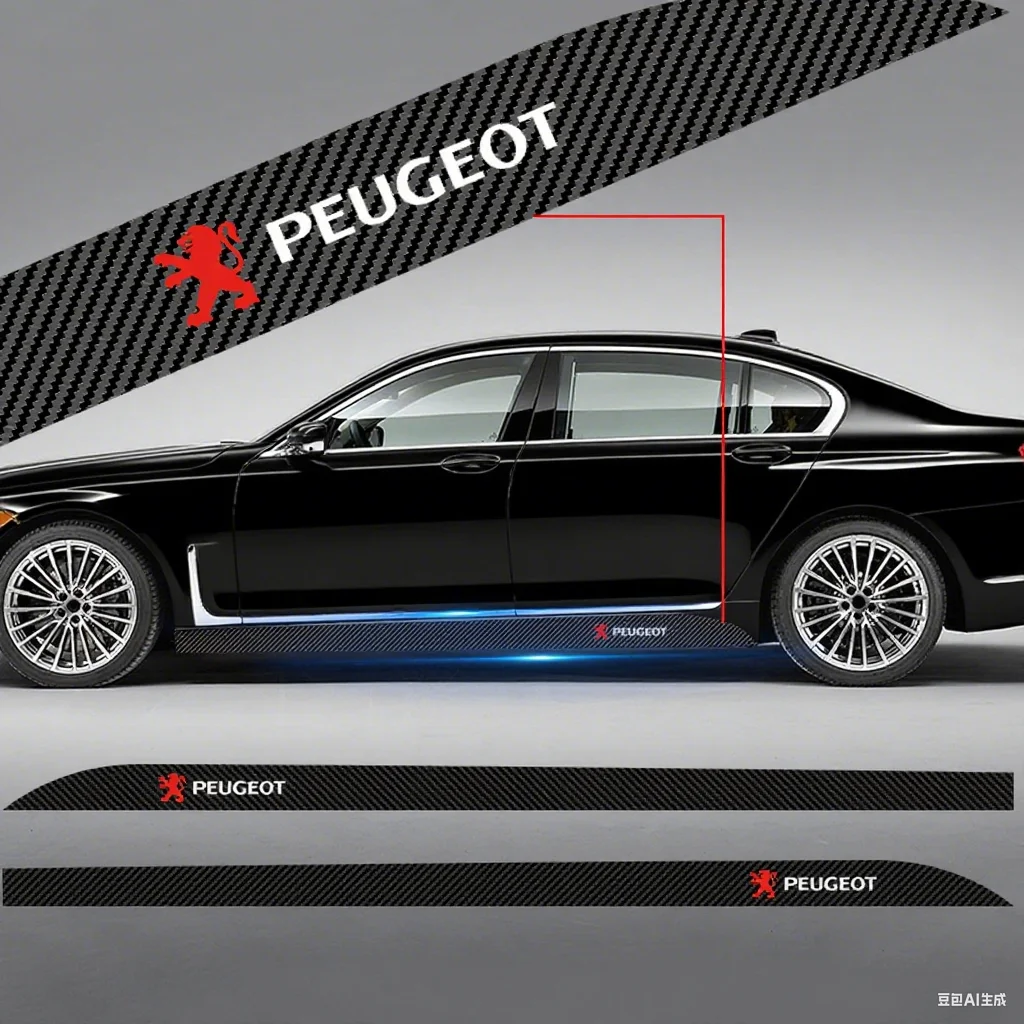 

Car Side Skirt Decal-3D Carbon Fiber Anti-Scratch Tape，Fit Peugeot 208 E-208 2008 E-2008 3008-GT E-3008 308 3008 508 208-GT 504