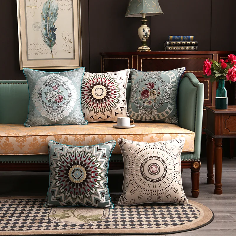 

European Style Pillow Chinese Style Embroidered Jacquard Chinese Style Sofa Pillow Cover Bedroom Living Room Decoration