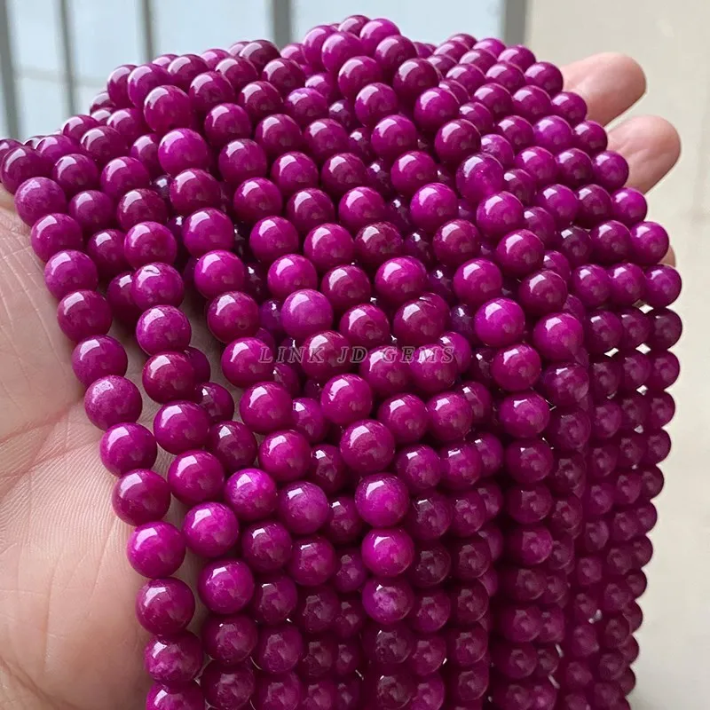 Dyed Color Dark Fuchsia Chalcedony Beads High Quality Loose Spacer Beads For Jewelry Making DIY Bracelet 6 8 10mm 15'' Inch