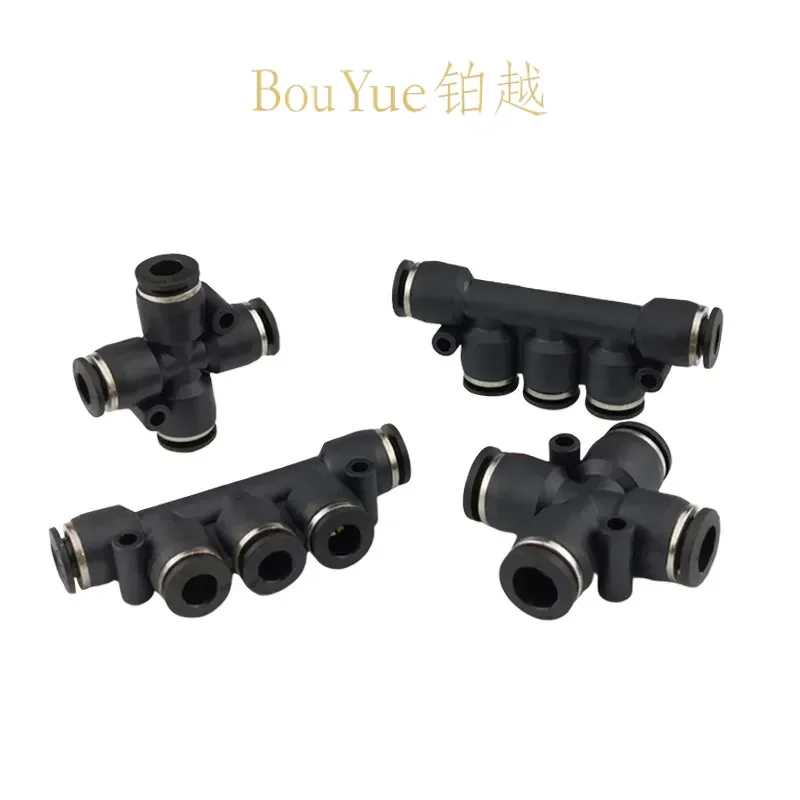 for PZA PK4 6 8 10 Black 4 Way 5 Way Pneumatic Air Tube Connector Quick Plug Plastic Fitting