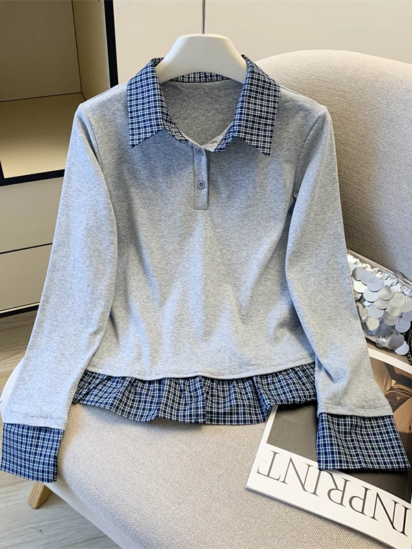 

Женская трикотажная футболка большого размера с длинным рукавом, повседневная, с узором, универсальный дизайн, для весеннего сезона