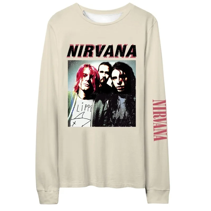 Kaos cetak 3D Nirvana Band rock Loose punk fashion multi-guna lengan panjang untuk musim gugur dan musim dingin