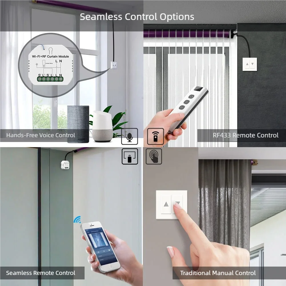 WiFi Tuya RF Smart Home Curtain Intelligent Switch APP Timed Schedule Remote Control Curtain Switch Relay on/off Device Alexa