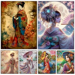 Diamond Art Painting Kits Cross Stitch Japanese Woman 5D DIY Diamond Embroidery Portrait Rhinestones Full Mosaic Decor For Home