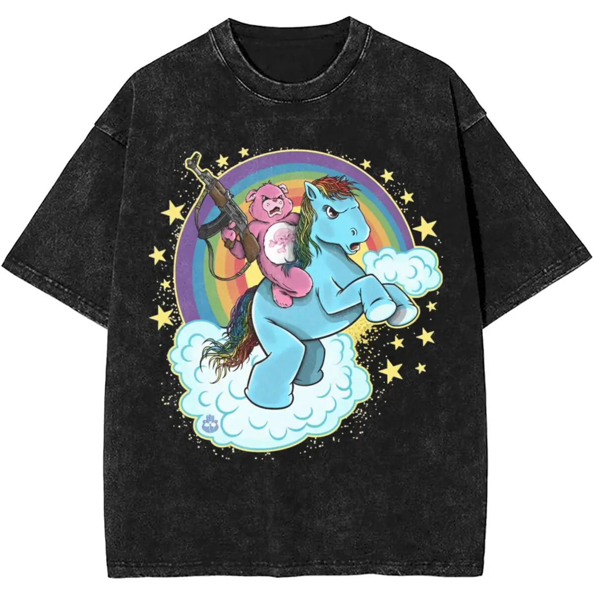 Care Bears Washed T-Shirt Männliche Vintage-Baumwoll-T-Shirts Sommer O-Ausschnitt Hip Hop T-Shirts Einfache übergroße Kleidung