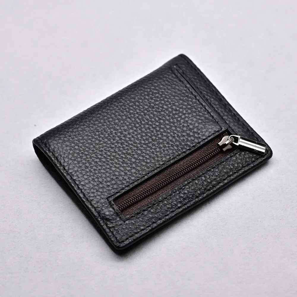Men's Genuine Leather Slim Money Clip Wallet with Magnetic Closure Minimalist Bifold Exterior Coin Pocket