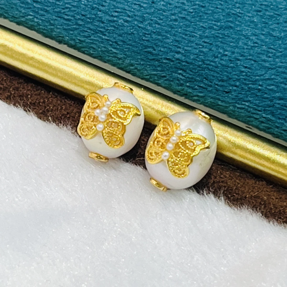 5pcs Natural Freshwater Pearl Beads Inlay Flower Through-hole Pearl Beads For Jewelry Making DIY Earrings Charms Accessories
