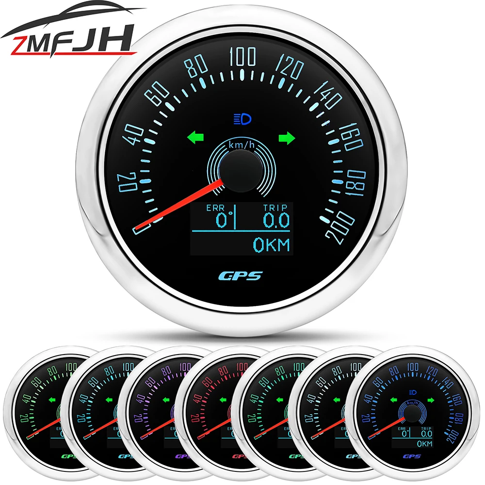 85MM Digital GPS Speedometer 0-160MPH 0-200KMH Speed Meter With GPS Antenna For Car Marine Boat 7 Color Backlight Speed Gauge