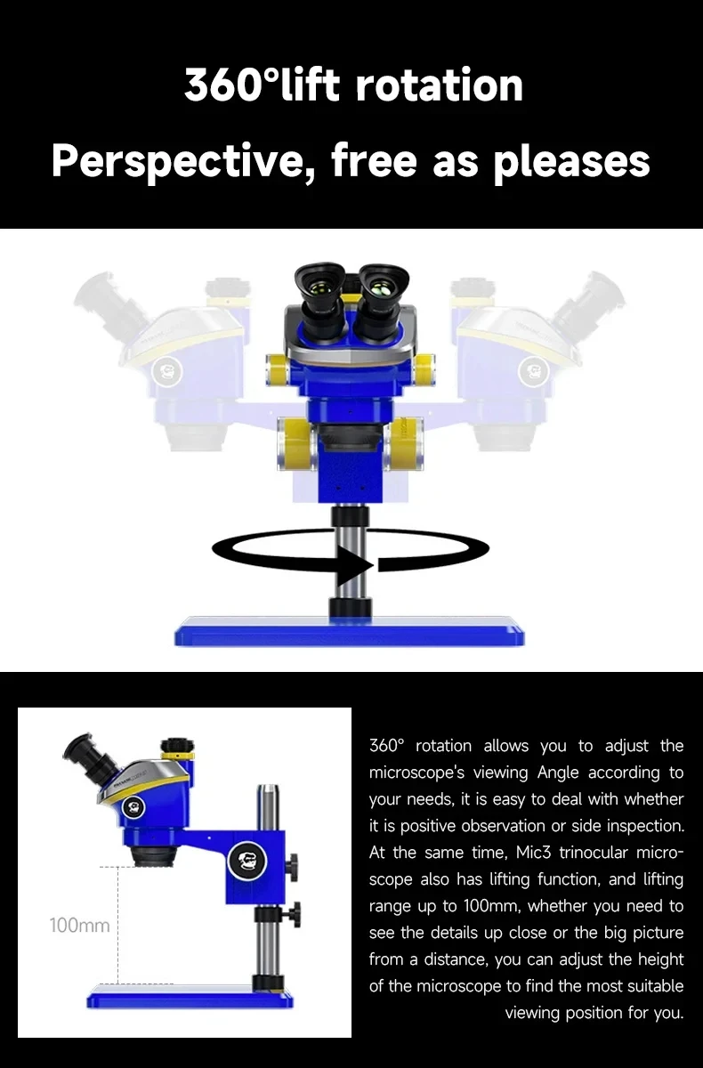 ميكانيكي MIC2-B11 مجهر تكبير مستمر مكبر إلكتروني 360 ° دوران لإصلاح لحام الهواتف رقاقة ثنائي الفينيل متعدد الكلور #4