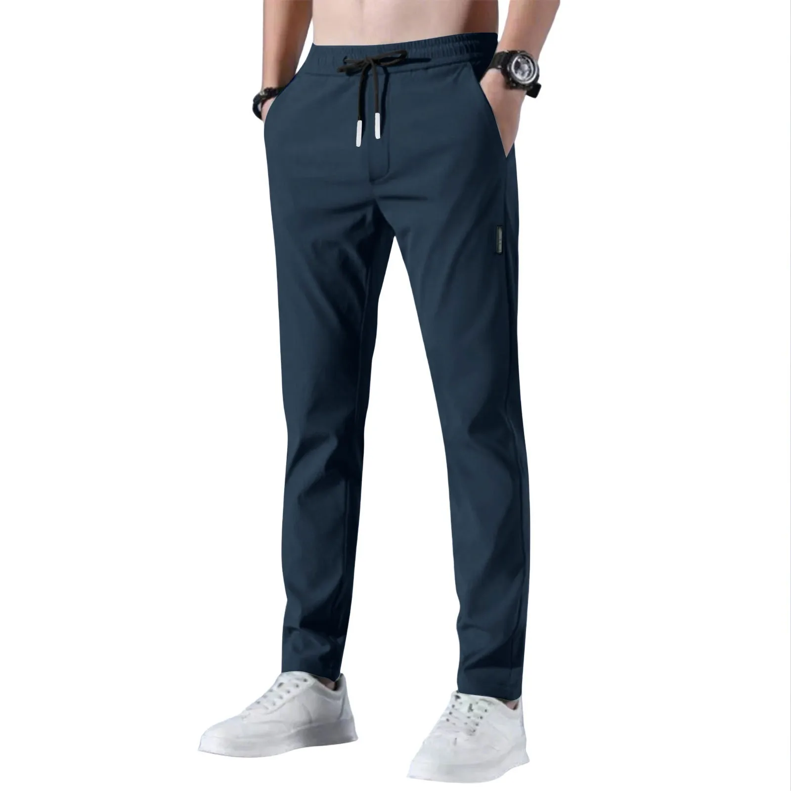 

Men's Baggy Pants 2025 New Straight Stretch Drawstring Elastic Waist Trousers Business Casual Thin Breathable Tracksuit Pants