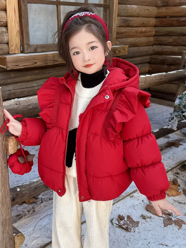 

Thiened down Cotton Jaet for Girls Pumpkin Lace Winter Coat Warm Sli Baby Red Clothes Children's Outerwear Coat