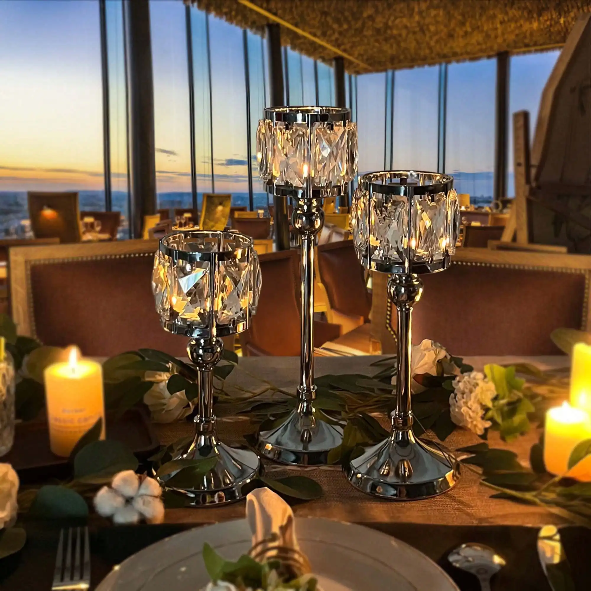 3pcs Crystal Candle Holders Set - 3 Sizes, Gold/Silver/Metallic Colors, Suitable For Wedding Centerpiece Decor, Dining Table Decor, Fireplace Decor And Home Decor, Valentine's Day, Birthday, Graduation Gifts