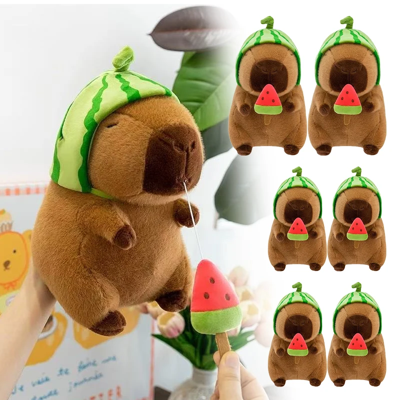 

Viral Capybara Plush Watermelon Helmet Doll Removable Headgear Transformable Stuffed Animal Party Surprise Gift