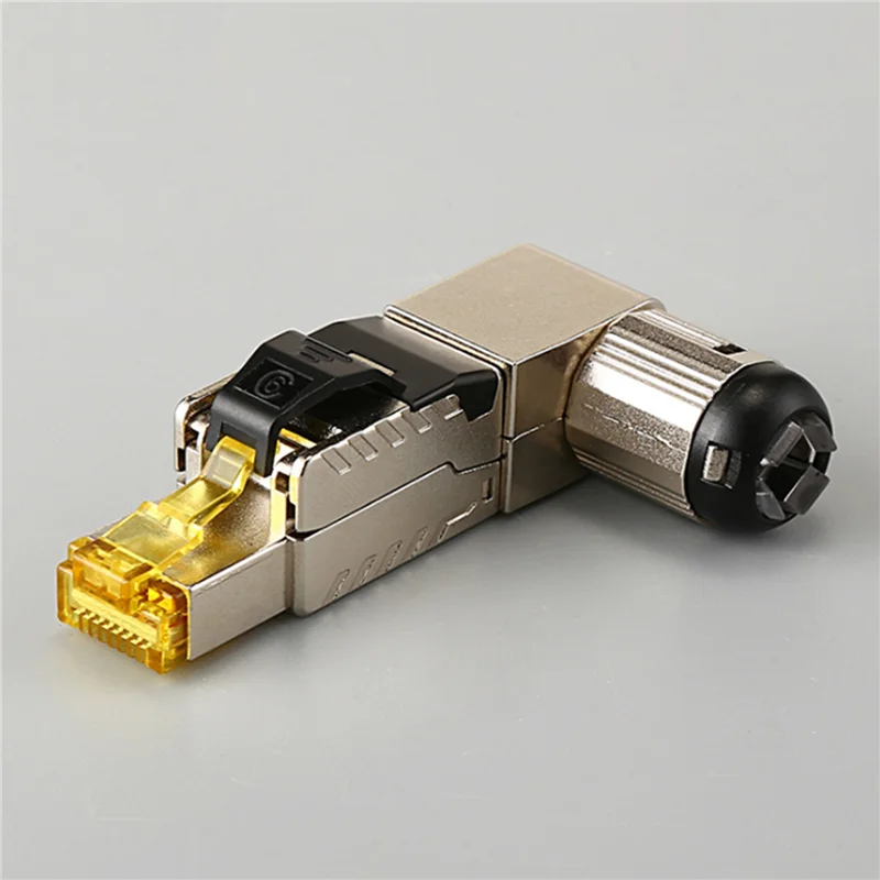 

ABRU-4Pcs RJ45 Full Shielded Zinc-Alloy Field Plug 90 Degree Angled CAT8 STP Field Termination Connector Toolless Type