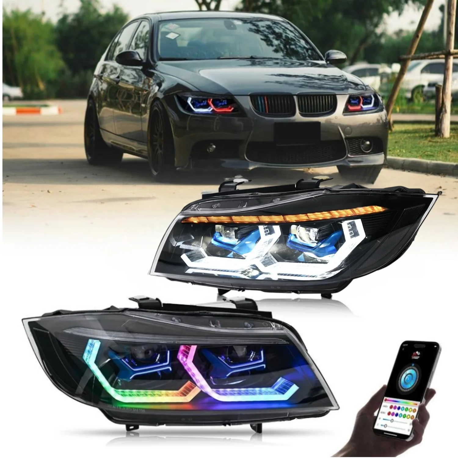 

3 Series E90 E91 LED RGB Modified Headlight DRL 2005-2012 Start-Up Animation Upgrade Colorful Front Lamp for BMW