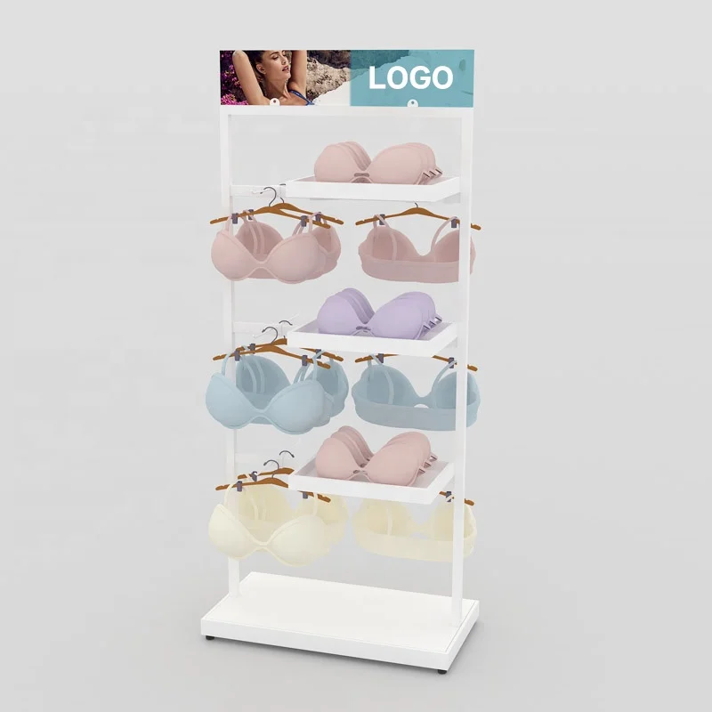 custom.Custom Underwear Shop Display Floor Metal Bras Display Racks Bikini Display with PVC Advertising Header