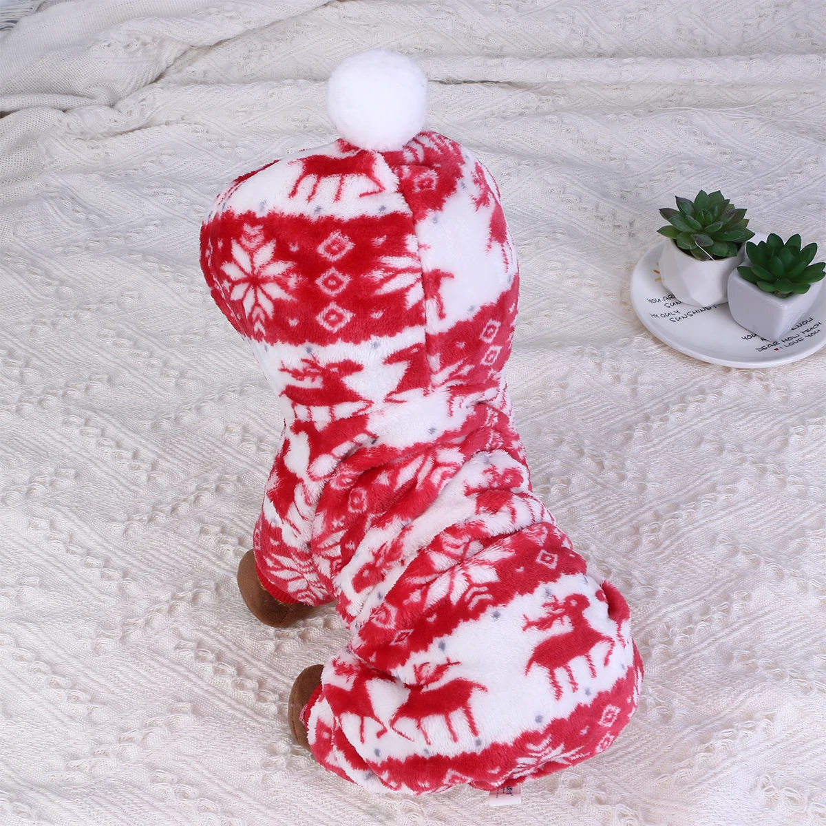 

Pet Clothes Christmas Design for Small Dogs Cats Durable Puppy Reindeer Costume Flannel Hoodie Easy Wear Outdoor Photo