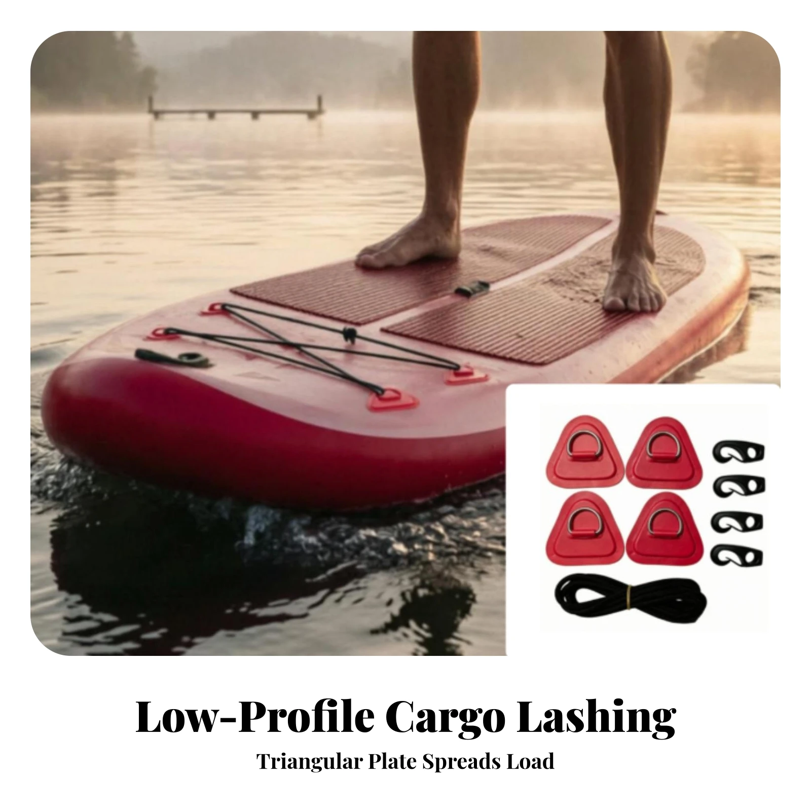 D-Loop Plate with Hooks and Rope Slim PVC Adhesive Plate Hardware for Paddlers, Paddle Boards, Inflatable Boats
