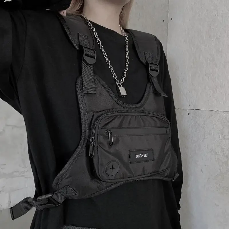 Gilet cargo da donna Coppie Harajuku Giacche corte senza maniche Gilet neri multifunzione Capispalla larghi da strada belli