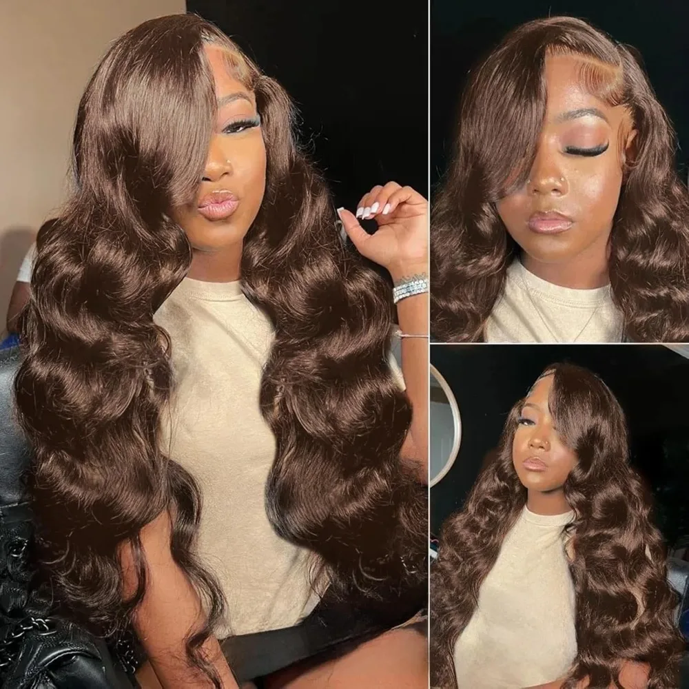 Wig Rambut Manusia Cokelat Gelap Model Body Wave 13x4 13x6 Hd Lace Frontal Wig Kepadatan 200% # 4 Wig Renda Depan Coklat Coklat 16-38 inci