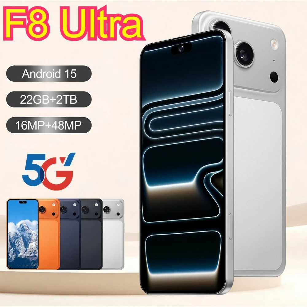 HOT F8 Ultra Original Android 15 Original 7800mAh 7.3 HD Téléphones Portables 5G Double SIM Téléphones Mobiles Mondiaux 22GB+2TB Smartphone Débloqué