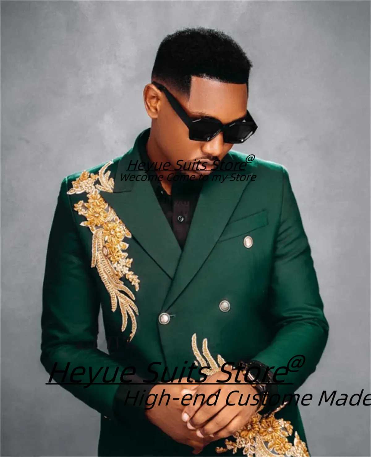 

Luxuly Bead Embroidery Men Suit Customized Slim Fit Peak Lapel Double Breasted Groom Wedding Tuxedos2Pcs Sets trajes para hombre