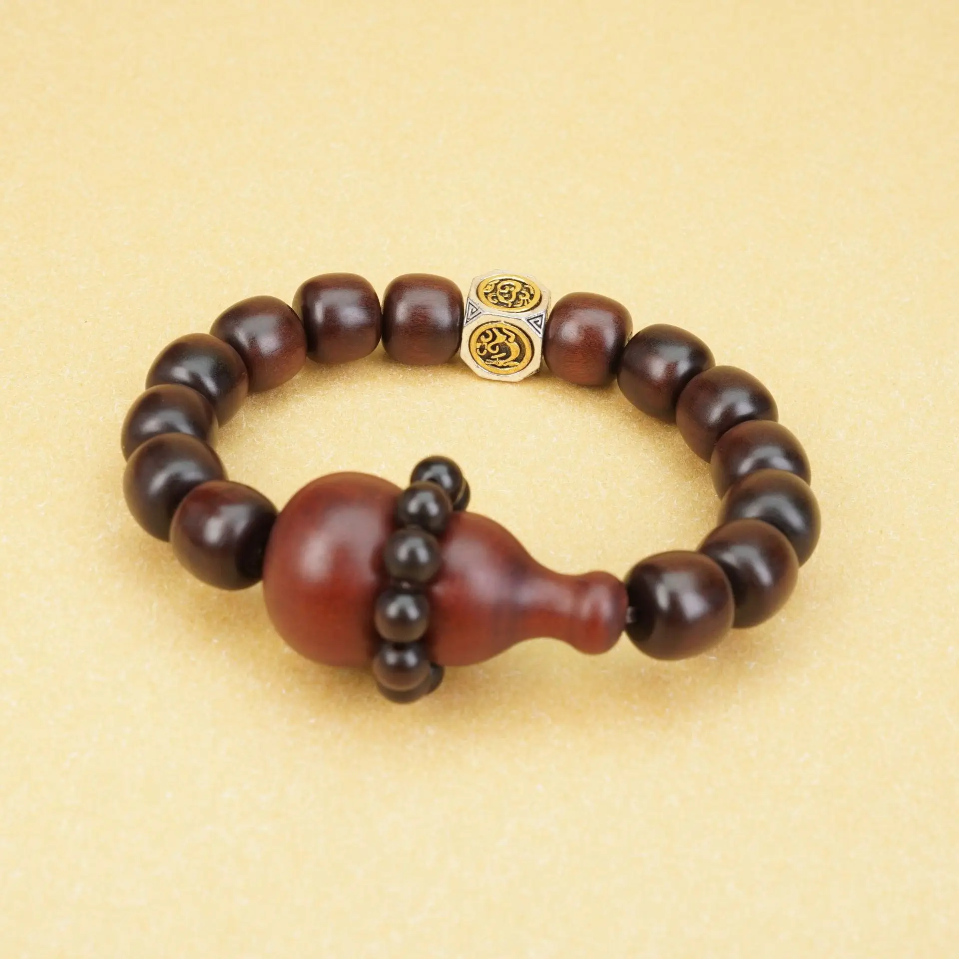 Chinese Thunder Struck Jujube Wood Beaded Bracelet Four Symbols Gourd Lucky Blessing Wealth Attracting Peace Prayer Jewelry For 3