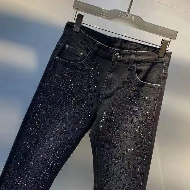 

Мужские джинсы Bla с вышивкой, облегающие, из эластичного хлопкового денима, весенние, новые, молодежные, повседневные, длинные брюки, модные, прямого кроя