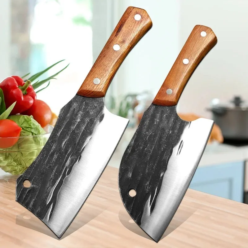 Hand Forged Butcher Knife Meat Cleaver High Carbon Steel Kitchen Chef Knife Bone Chopping Slicing Knife Cooking Tools