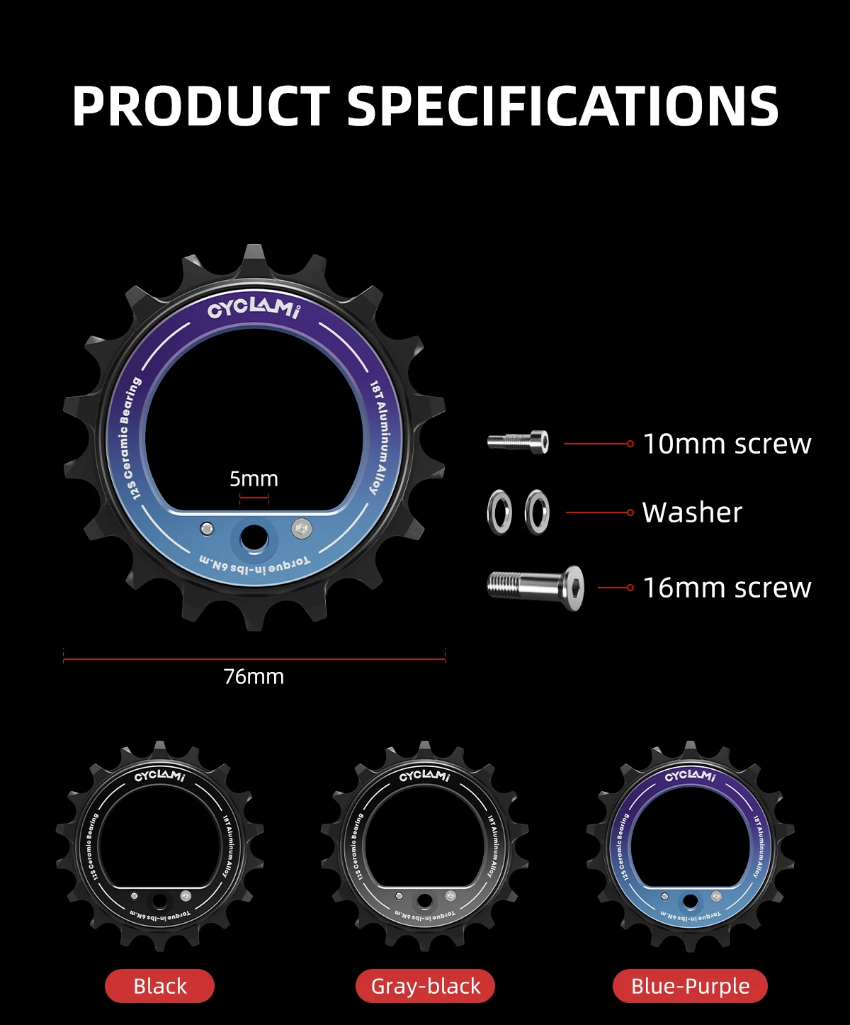 CYCLAMI 18T Keramiklager Fahrrad-Umlenkrolle für MTB Rennrad Hohl 10 11 12 Gang Fahrrad-Führungsteile – Detail 3