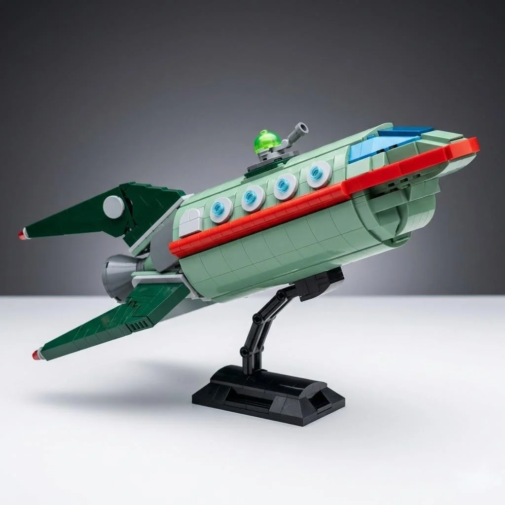 Spaceship Building Blocks Set Retro Futuristic Model Kit For Home Decor Table Display, Spacecraft Gift For Fans Kids & Teens