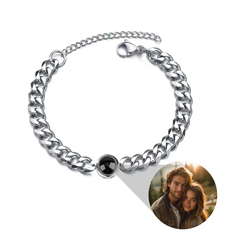 2025 사진 프로젝션이 포함된 새로운 스테인레스 스틸 팔찌 내부에 사진이 포함된 맞춤형 사진 팔찌 맞춤형 사진 팔찌