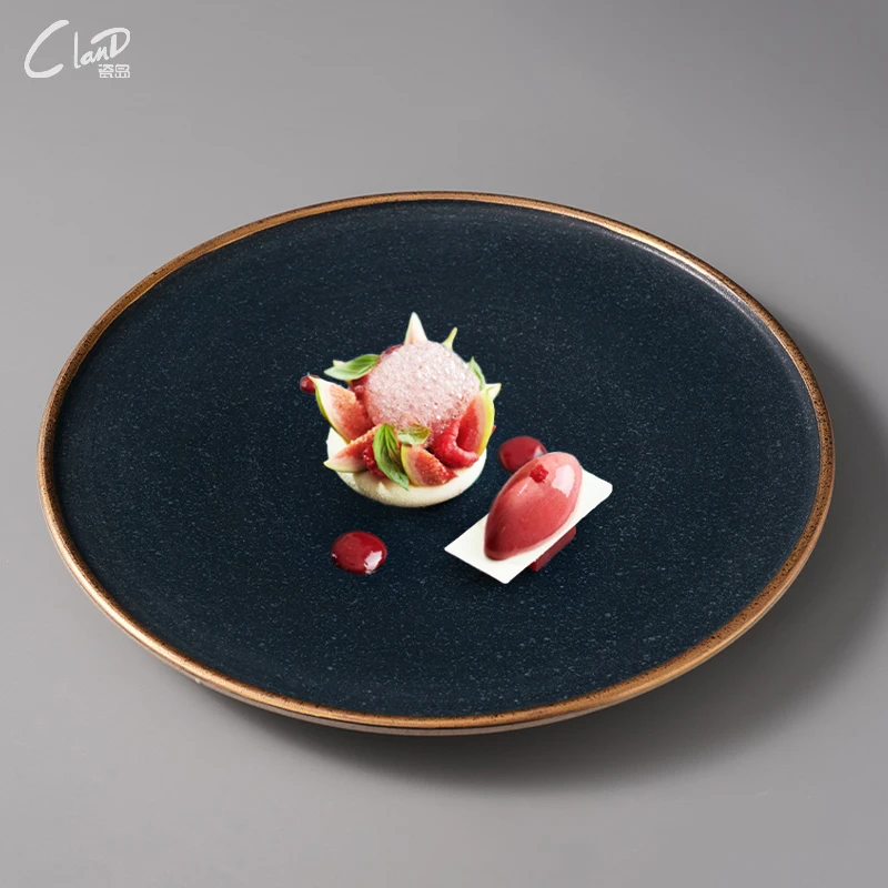 

Japanese ceramic flat plate shallow plate premium Western cuisine Plate steak plate breakfast plate round retro tableware