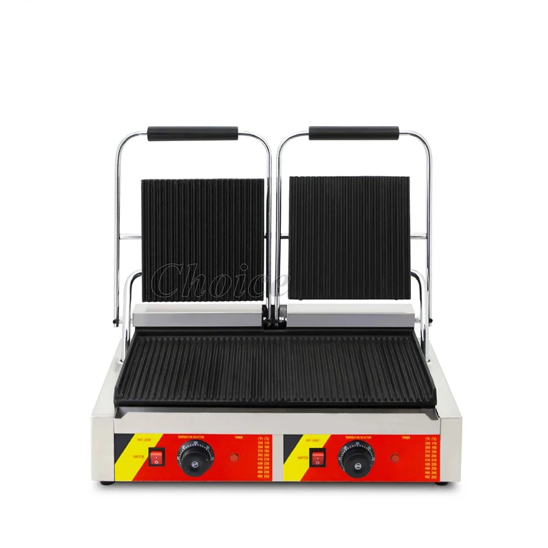 Commercial Electric Double Plate Panini Sandwich Press Toaster GrillBeef Steak Machine